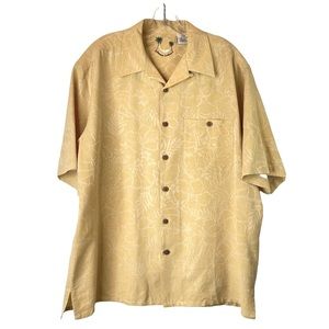 Banana Cabana Yellow 100% Silk Hawaiian Floral Textured Shirt Size L